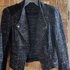 White House Black Market Dark Tweed Blazer with Black Panels